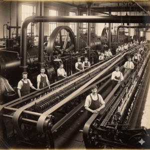 workers-in0factory-with-steam-engine-behind